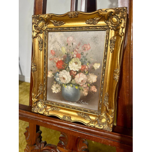 Oil On Canvas Depicting A Floral Display Set In A Gilt Frame