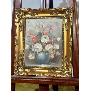 Oil On Canvas Depicting A Floral Display Set In A Gilt Frame