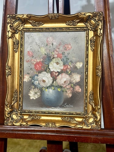 Oil On Canvas Depicting A Floral Display Set In A Gilt Frame