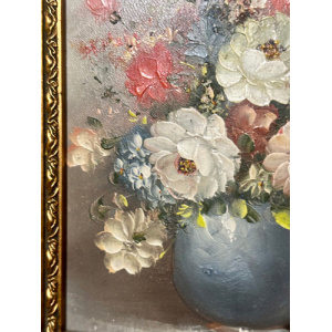 Oil On Canvas Depicting A Floral Display Set In A Gilt Frame