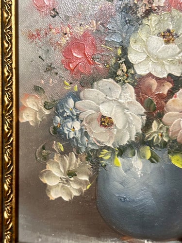 Oil On Canvas Depicting A Floral Display Set In A Gilt Frame