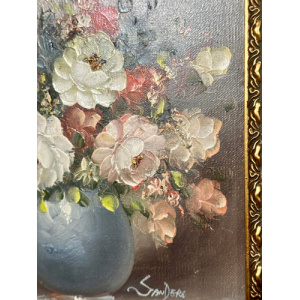 Oil On Canvas Depicting A Floral Display Set In A Gilt Frame