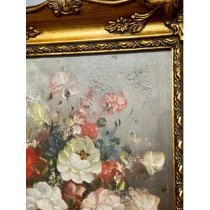 Oil On Canvas Depicting A Floral Display Set In A Gilt Frame