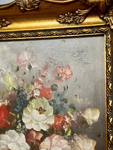 Oil On Canvas Depicting A Floral Display Set In A Gilt Frame