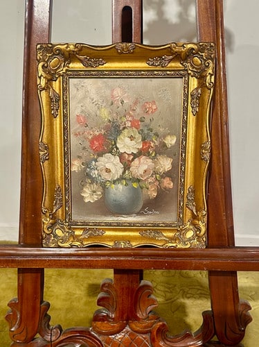 Oil On Canvas Depicting A Floral Display Set In A Gilt Frame