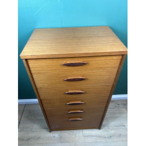 Retro Vintage Mid Century Teak Tallboy Chest Of Drawers By Austin Suite-Courier