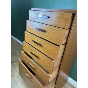 Retro Vintage Mid Century Teak Tallboy Chest Of Drawers By Austin Suite-Courier