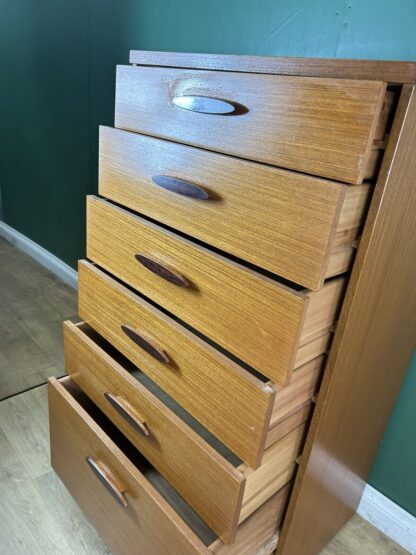 Retro Vintage Mid Century Teak Tallboy Chest Of Drawers By Austin Suite-Courier
