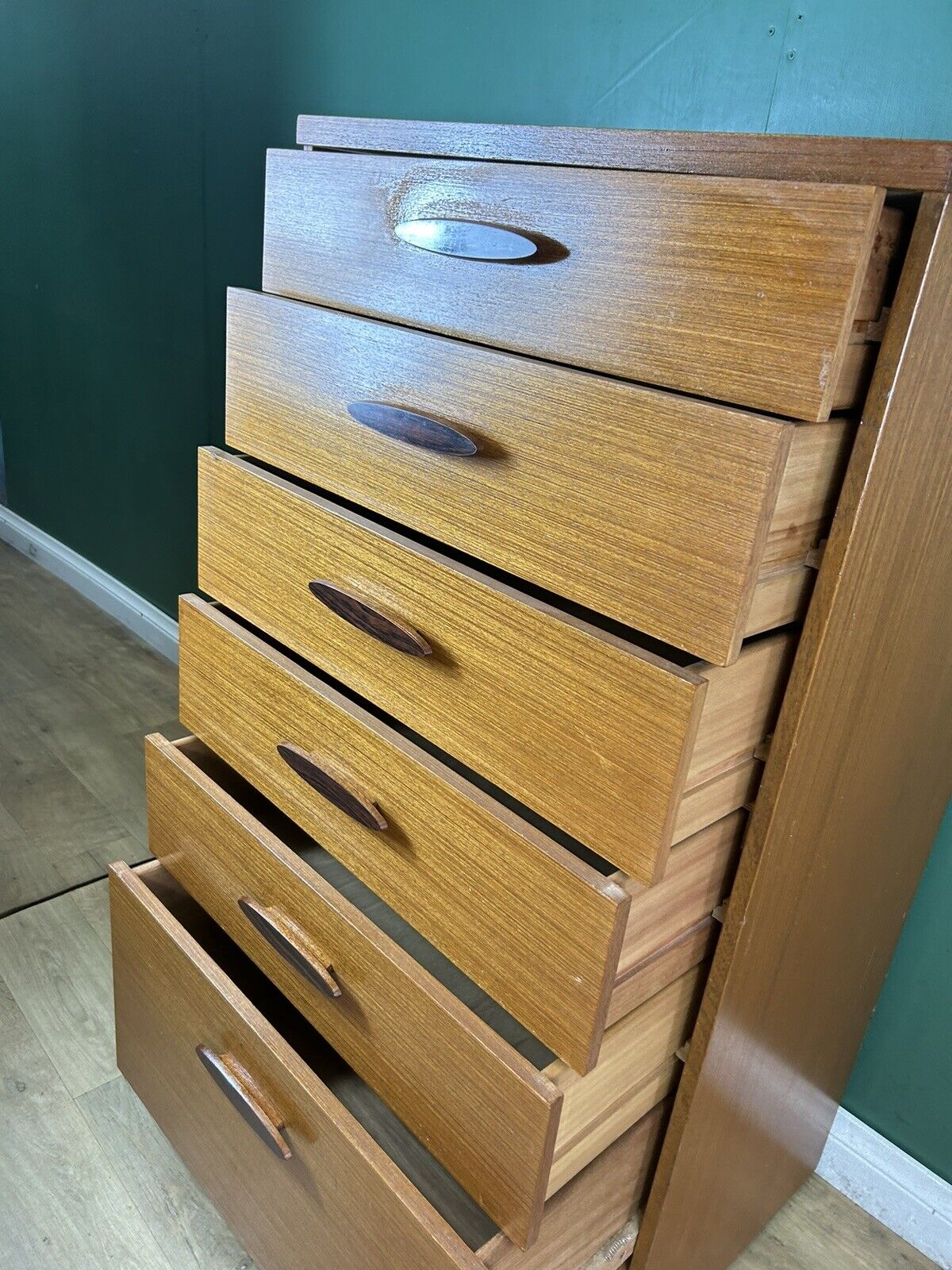 Retro Vintage Mid Century Teak Tallboy Chest Of Drawers By Austin Suite-Courier