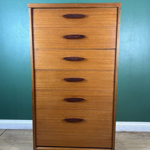 Retro Vintage Mid Century Teak Tallboy Chest Of Drawers By Austin Suite-Courier