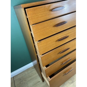 Retro Vintage Mid Century Teak Tallboy Chest Of Drawers By Austin Suite-Courier