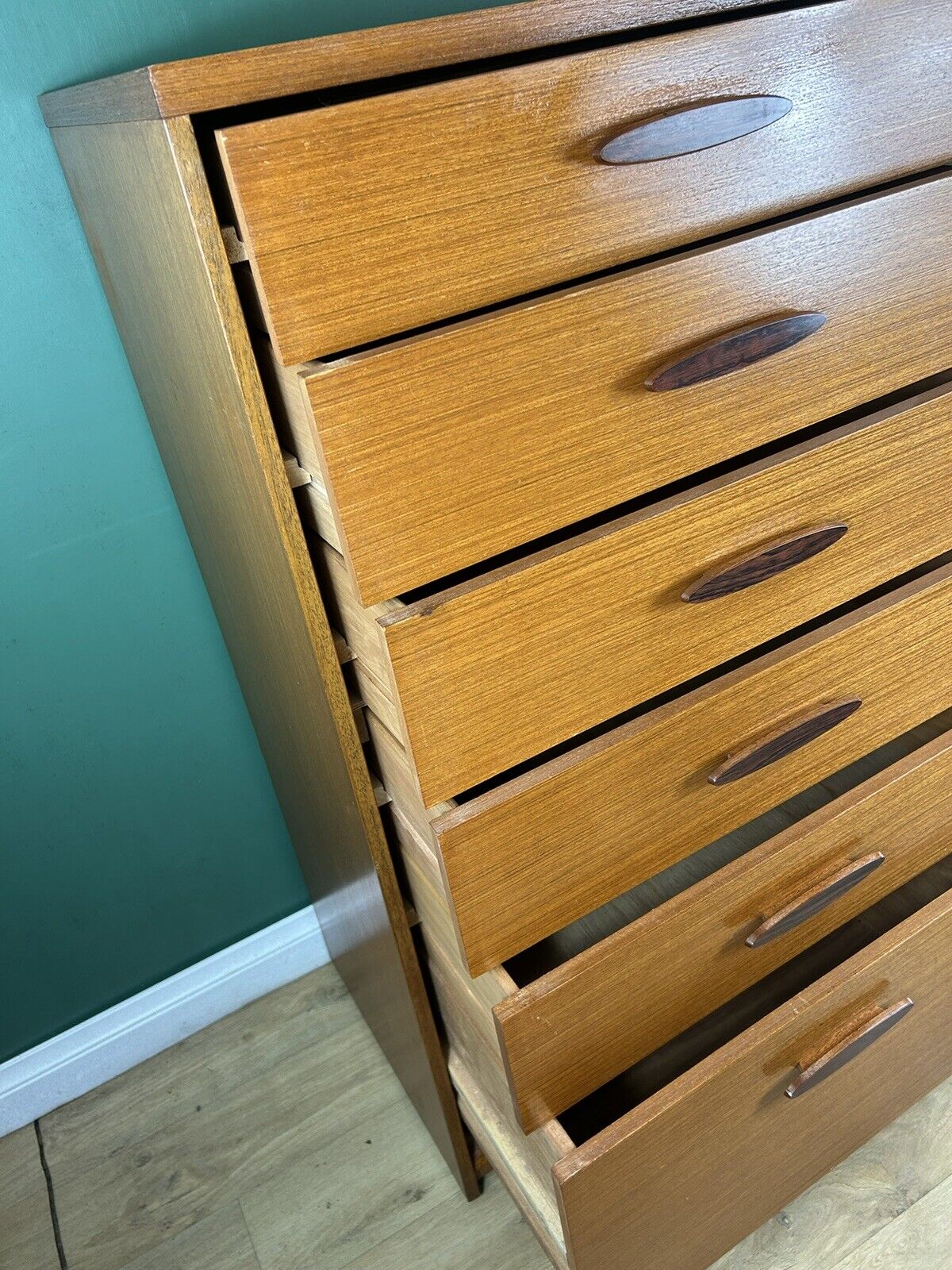 Retro Vintage Mid Century Teak Tallboy Chest Of Drawers By Austin Suite-Courier