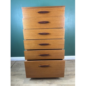 Retro Vintage Mid Century Teak Tallboy Chest Of Drawers By Austin Suite-Courier