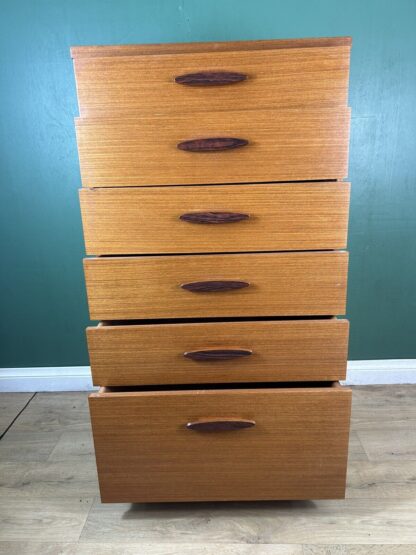 Retro Vintage Mid Century Teak Tallboy Chest Of Drawers By Austin Suite-Courier