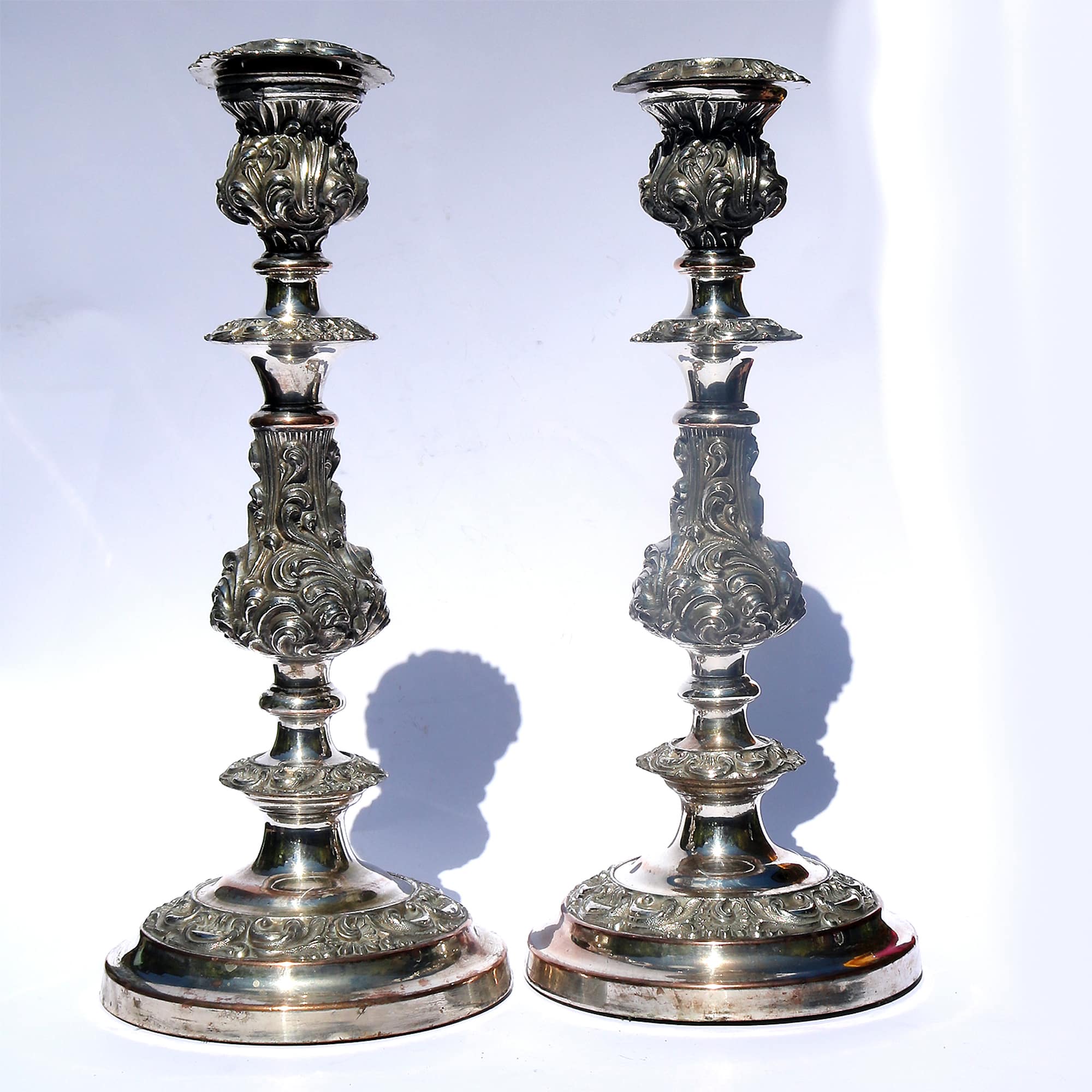 A very substantial pair of antique Georgian Old Sheffield silver plate Candlesticks 33cm C.1800