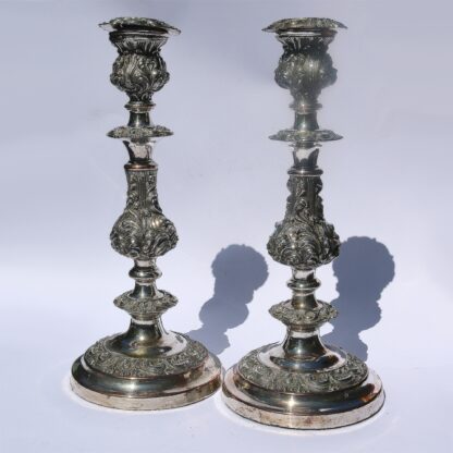A very substantial pair of antique Georgian Old Sheffield silver plate Candlesticks 33cm C.1800 - Image 3