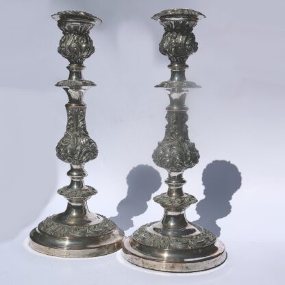 A very substantial pair of antique Georgian Old Sheffield silver plate Candlesticks 33cm C.1800 - Image 4