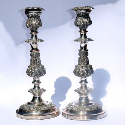 A very substantial pair of antique Georgian Old Sheffield silver plate Candlesticks 33cm C.1800 - Image 6