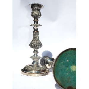 A very substantial pair of antique Georgian Old Sheffield silver plate Candlesticks 33cm C.1800