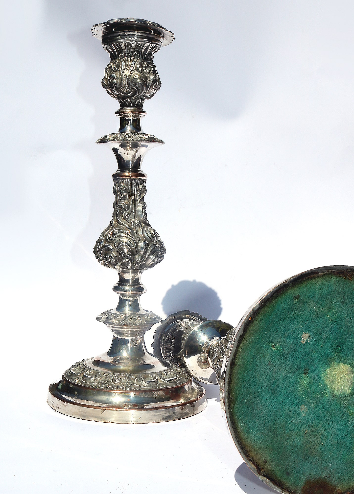 A very substantial pair of antique Georgian Old Sheffield silver plate Candlesticks 33cm C.1800