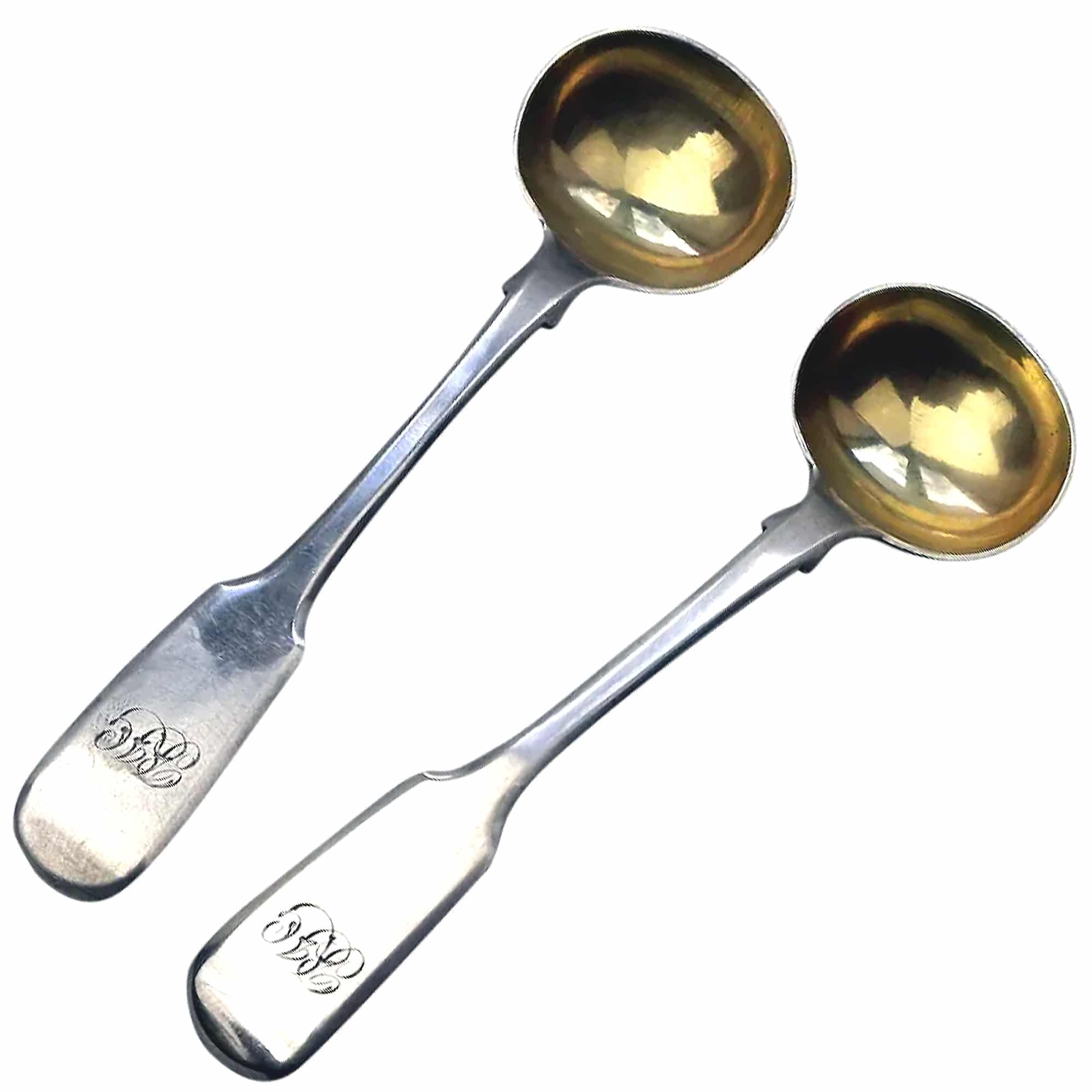 A pair antique English solid silver fiddle Charles Boyton Condiment Spoons C.1838
