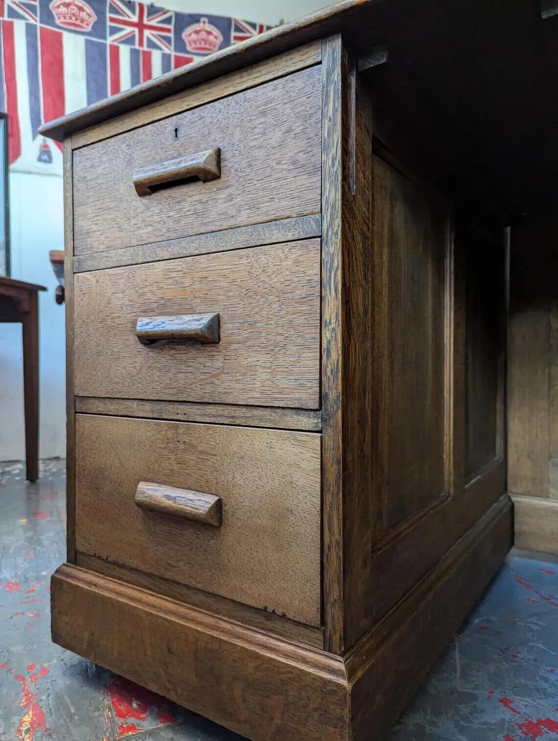 1940s Leather Topped Oak Partners Office Desk. Vintage/Antique