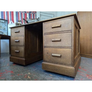 1940s Leather Topped Oak Partners Office Desk. Vintage/Antique