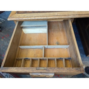1940s Leather Topped Oak Partners Office Desk. Vintage/Antique