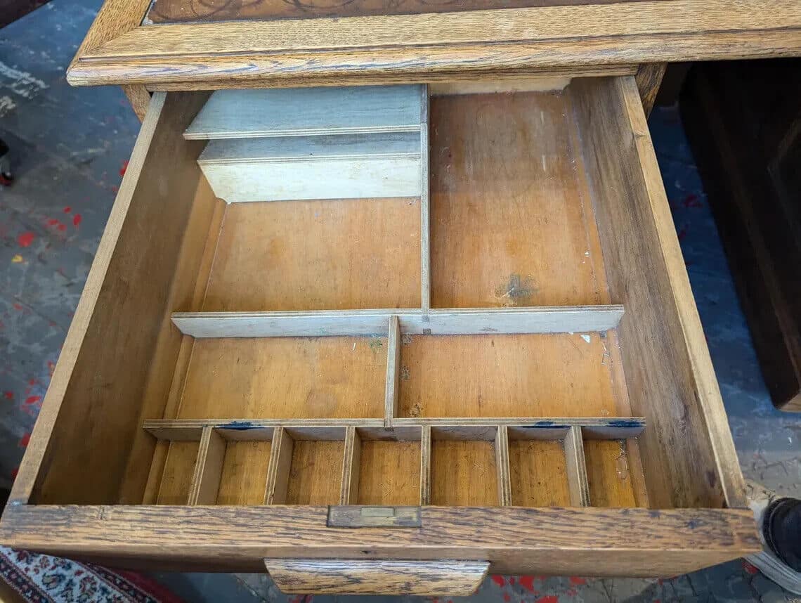 1940s Leather Topped Oak Partners Office Desk. Vintage/Antique