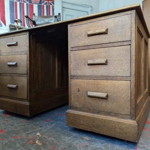 1940s Leather Topped Oak Partners Office Desk. Vintage/Antique