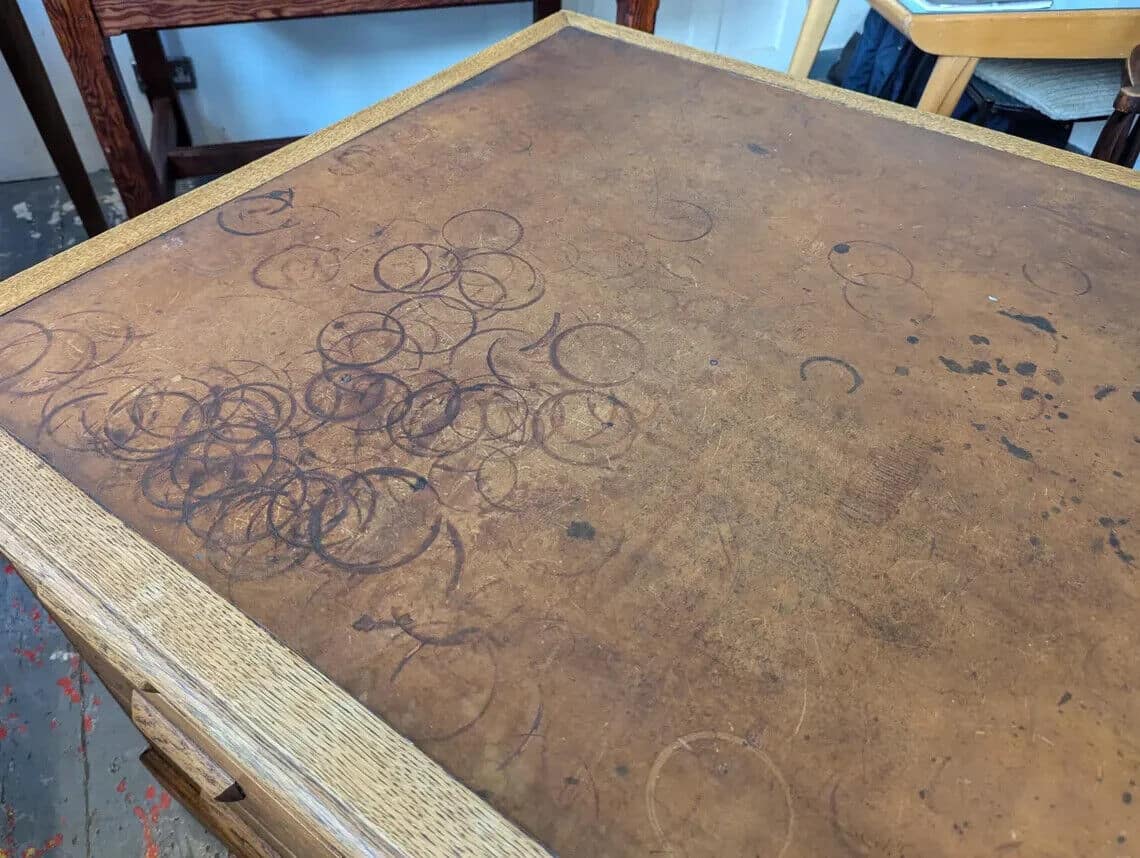 1940s Leather Topped Oak Partners Office Desk. Vintage/Antique