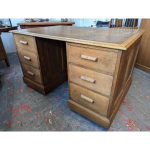 1940s Leather Topped Oak Partners Office Desk. Vintage/Antique