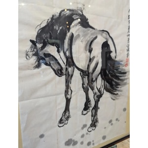 1948 Chinese Scroll Painting of Xu Beihongs 'Horse'. Vintage/Art/Decorative