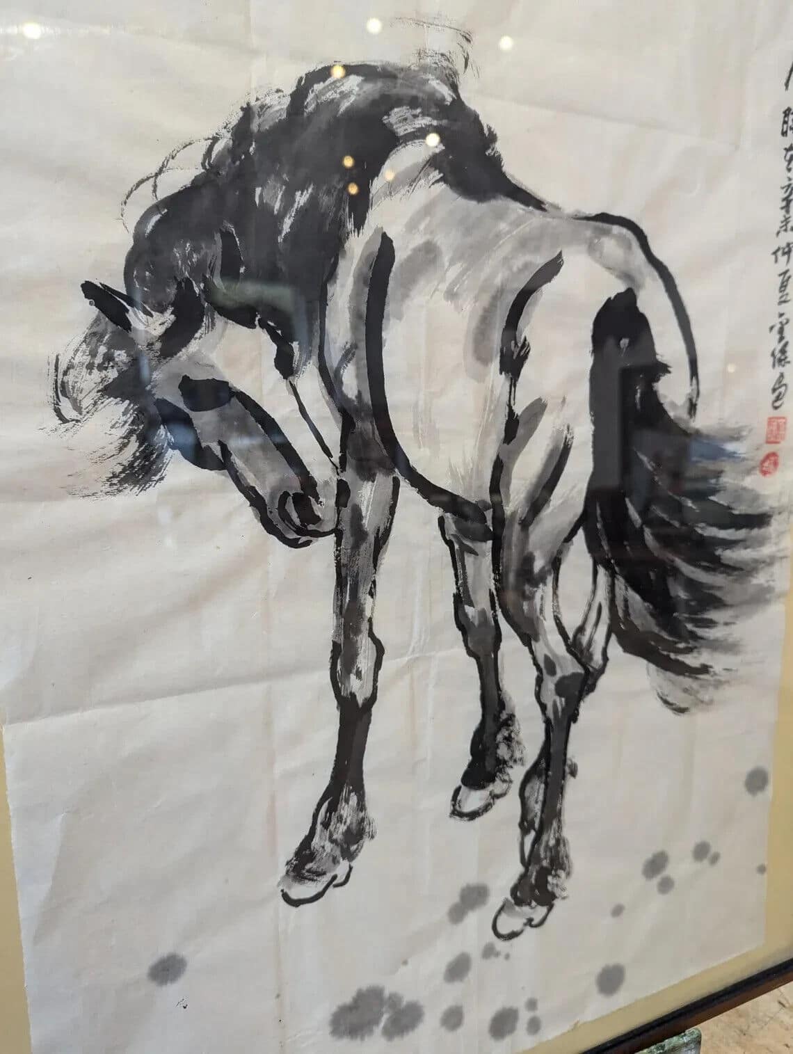 1948 Chinese Scroll Painting of Xu Beihongs 'Horse'. Vintage/Art/Decorative