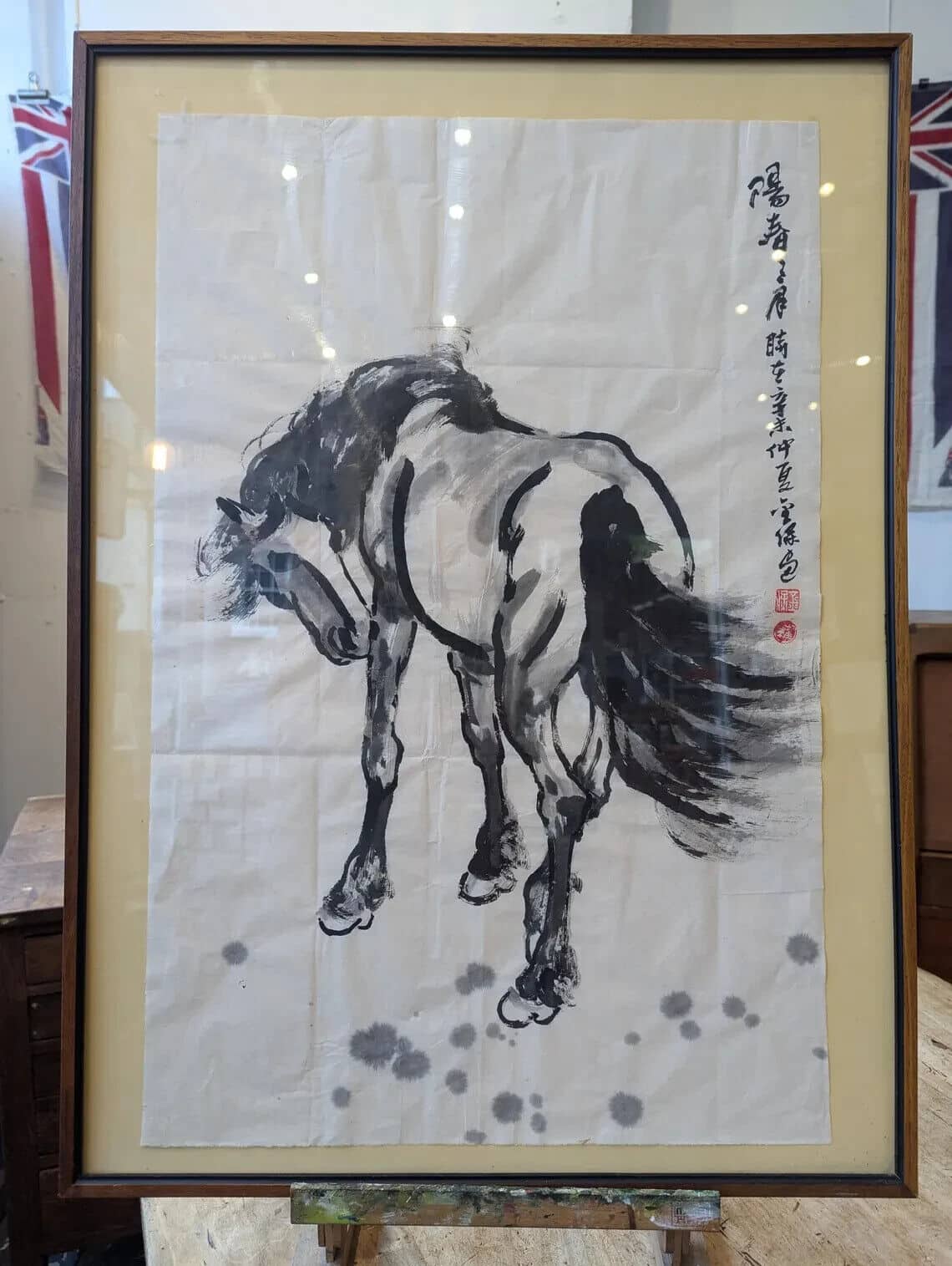 1948 Chinese Scroll Painting of Xu Beihongs 'Horse'. Vintage/Art/Decorative