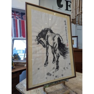 1948 Chinese Scroll Painting of Xu Beihongs 'Horse'. Vintage/Art/Decorative