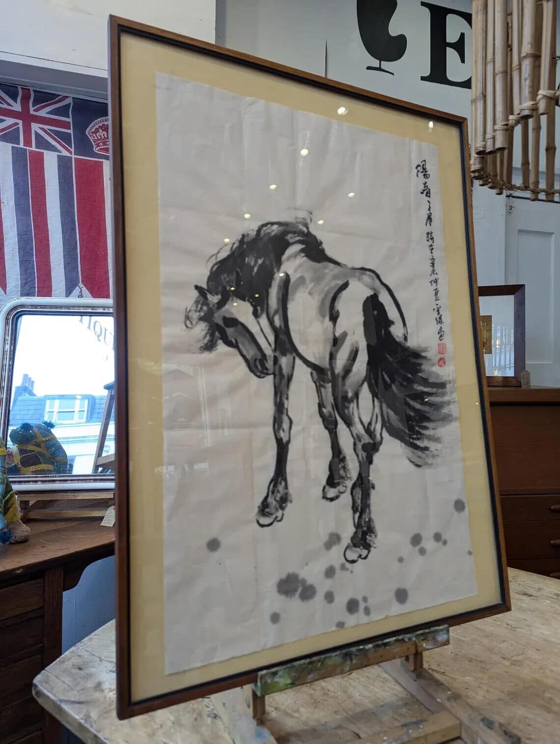 1948 Chinese Scroll Painting of Xu Beihongs 'Horse'. Vintage/Art/Decorative