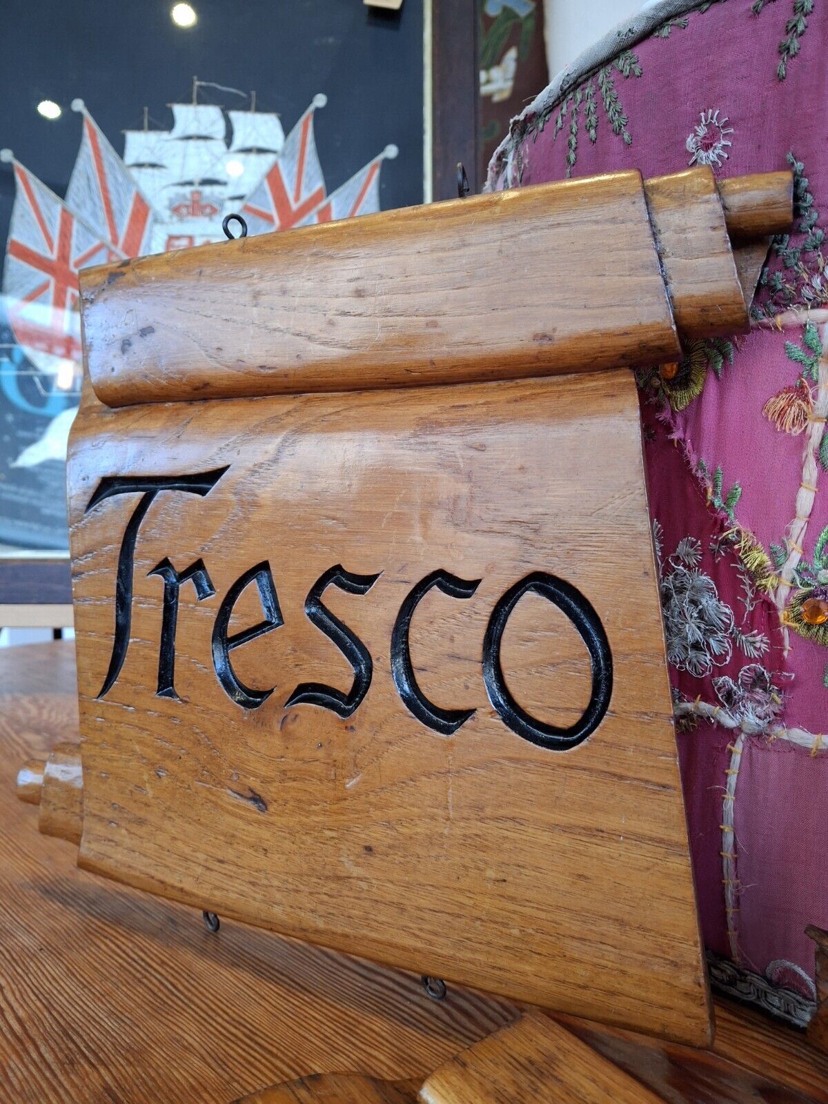 1950s Collection Of Hand Carved Sign Makers Samples In Oak. Vintage/Salvage/Art