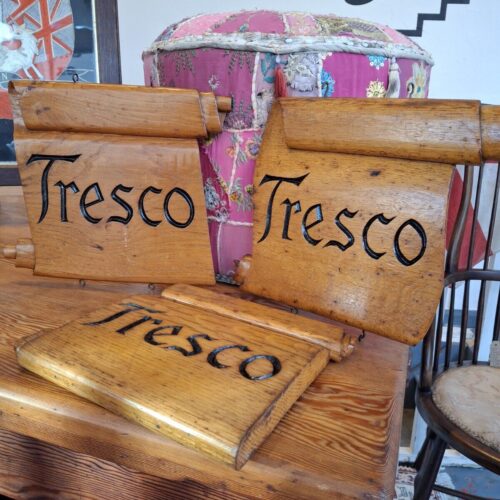 1950s Collection Of Hand Carved Sign Makers Samples In Oak. Vintage/Salvage/Art