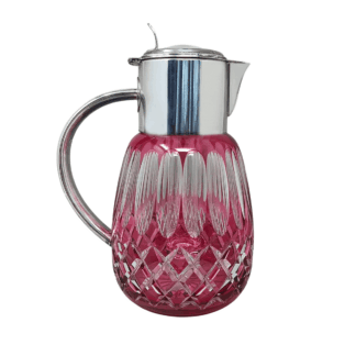 1960s Gorgeous Red Bohemian Cut Crystal Glass Pitcher. Made in Italy