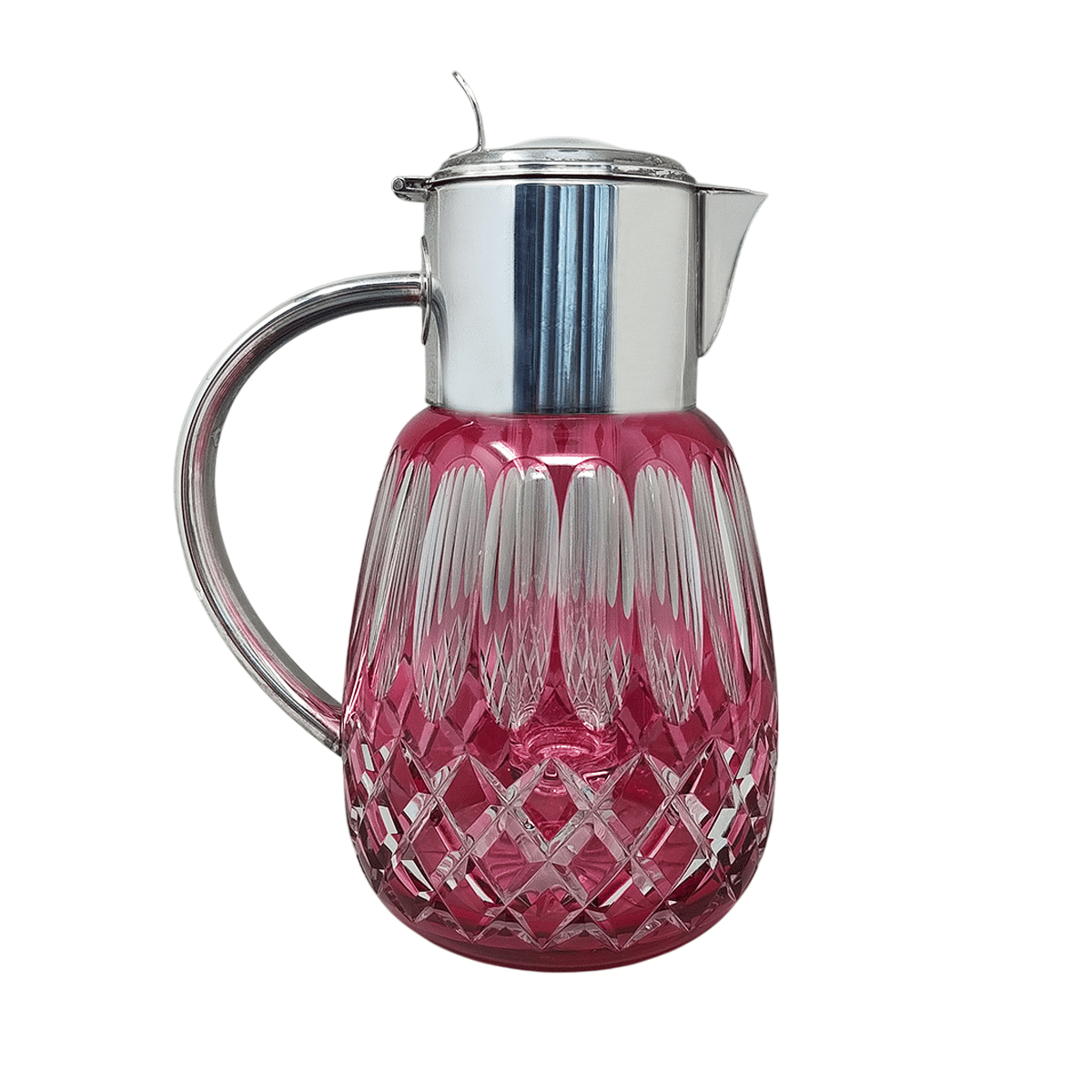 1960s Gorgeous Red Bohemian Cut Crystal Glass Pitcher. Made in Italy