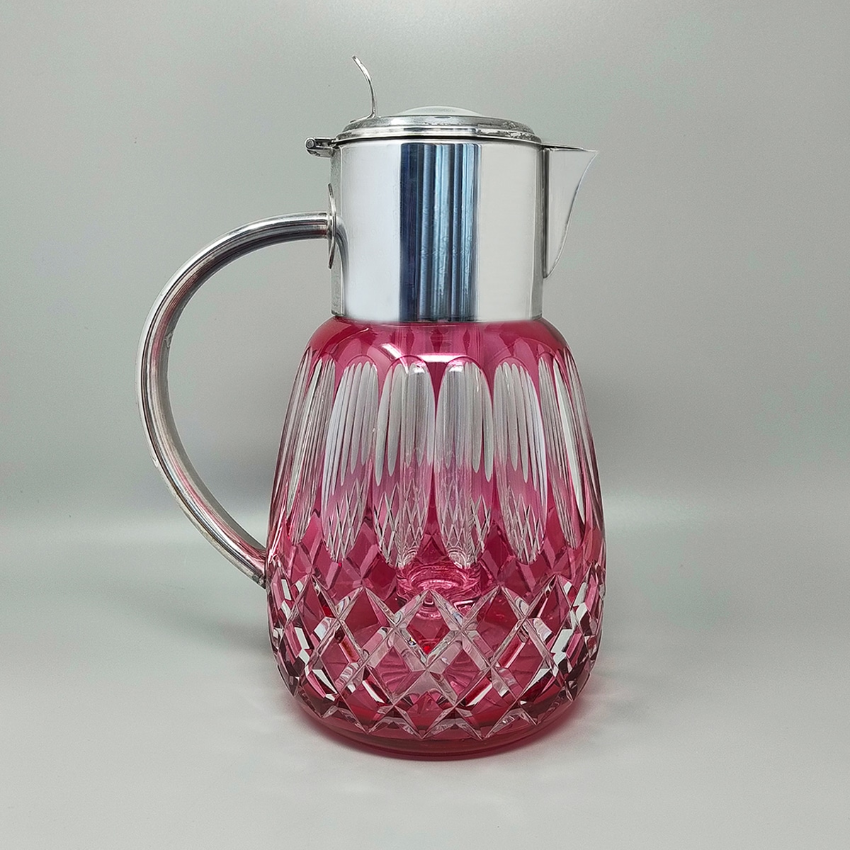 1960s Gorgeous Red Bohemian Cut Crystal Glass Pitcher. Made in Italy