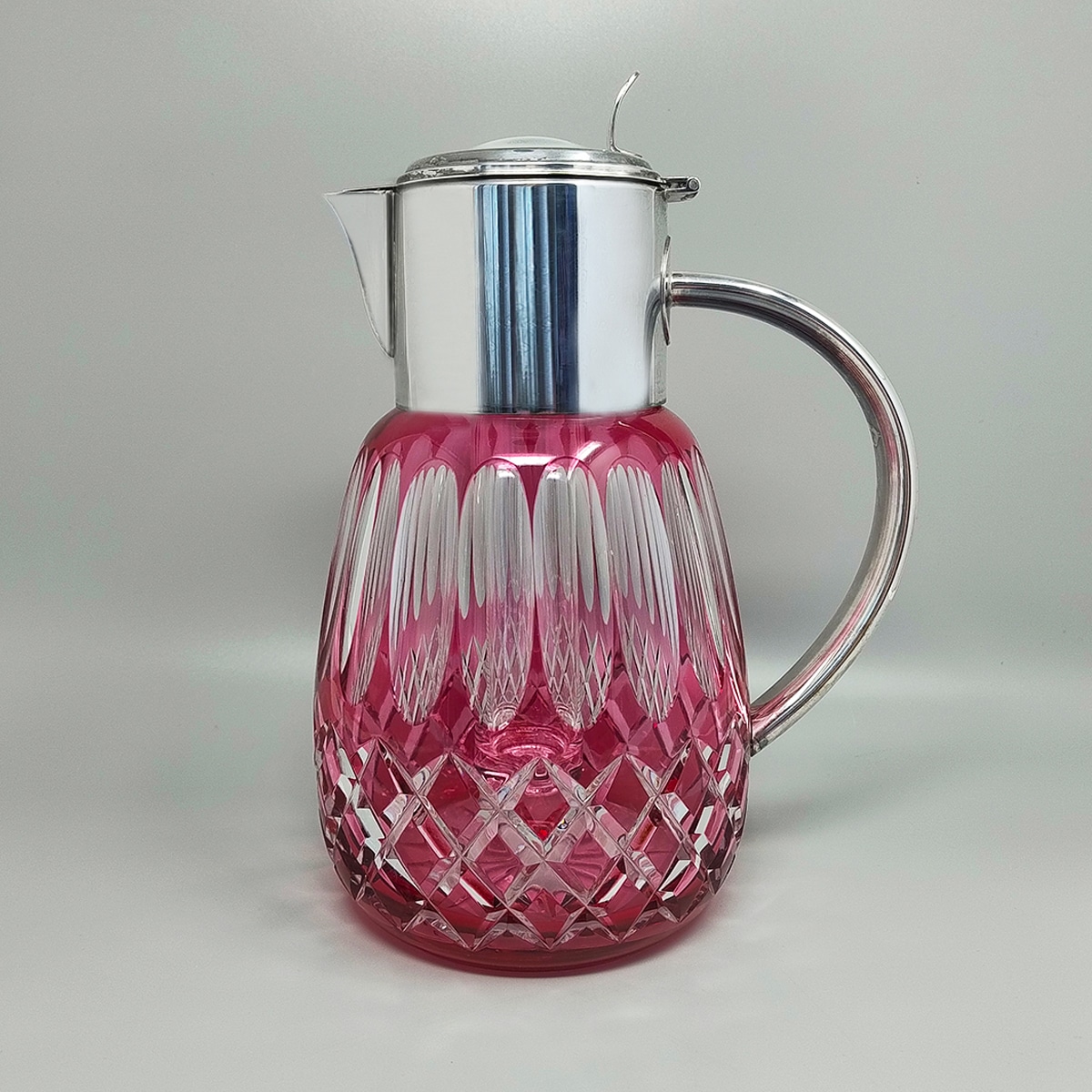 1960s Gorgeous Red Bohemian Cut Crystal Glass Pitcher. Made in Italy