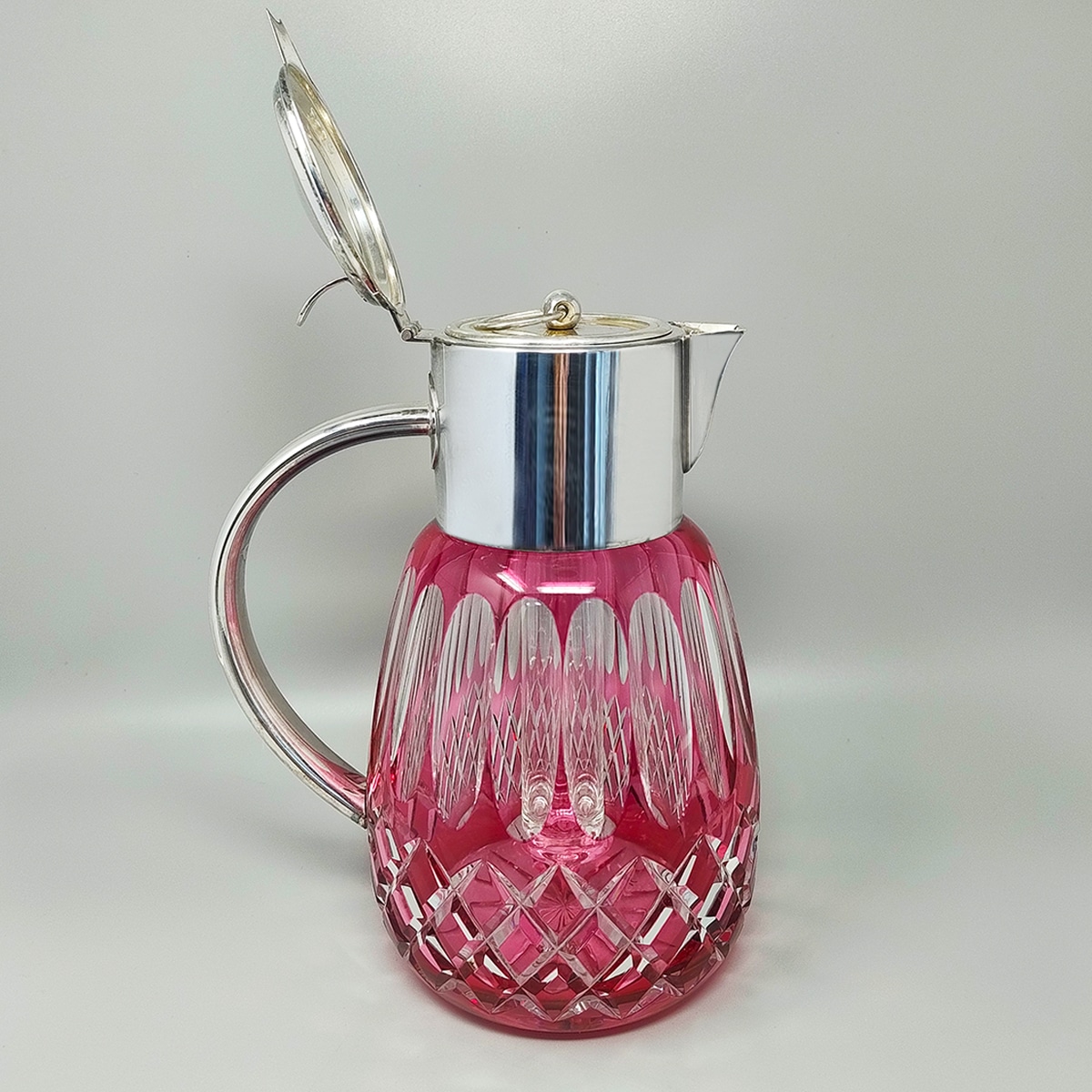 1960s Gorgeous Red Bohemian Cut Crystal Glass Pitcher. Made in Italy