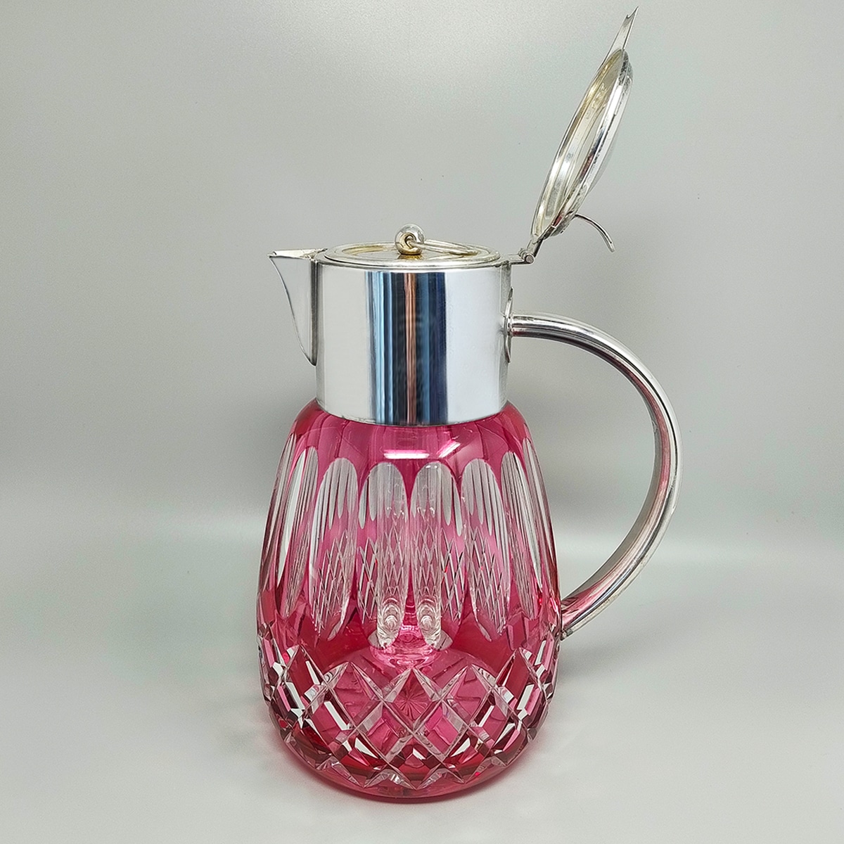 1960s Gorgeous Red Bohemian Cut Crystal Glass Pitcher. Made in Italy