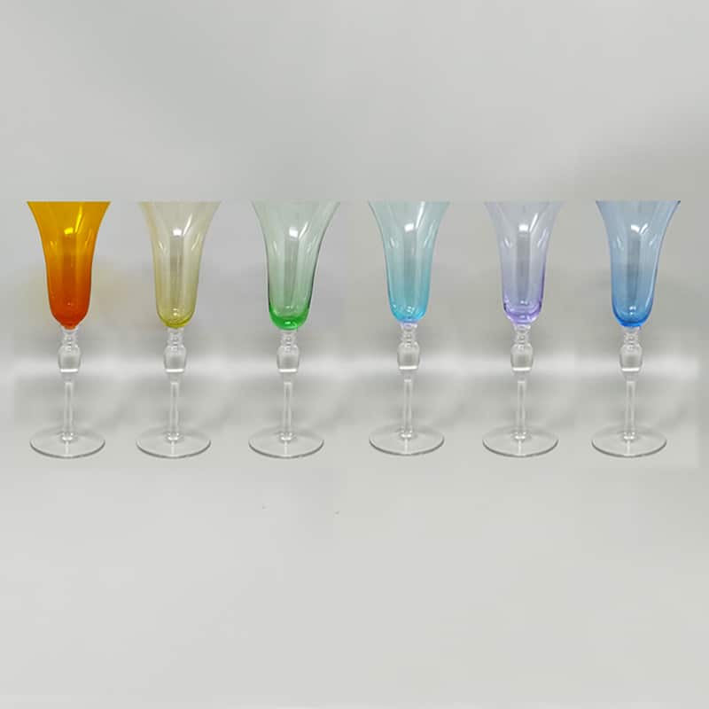 1960s Astonishing Set of Six Murano Glasses. Made in Italy