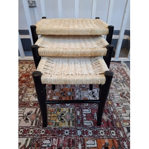 1970s Nest Of Three Ebonised Danish Tables/Stools. Vintage/Mid Century/Gio Ponti