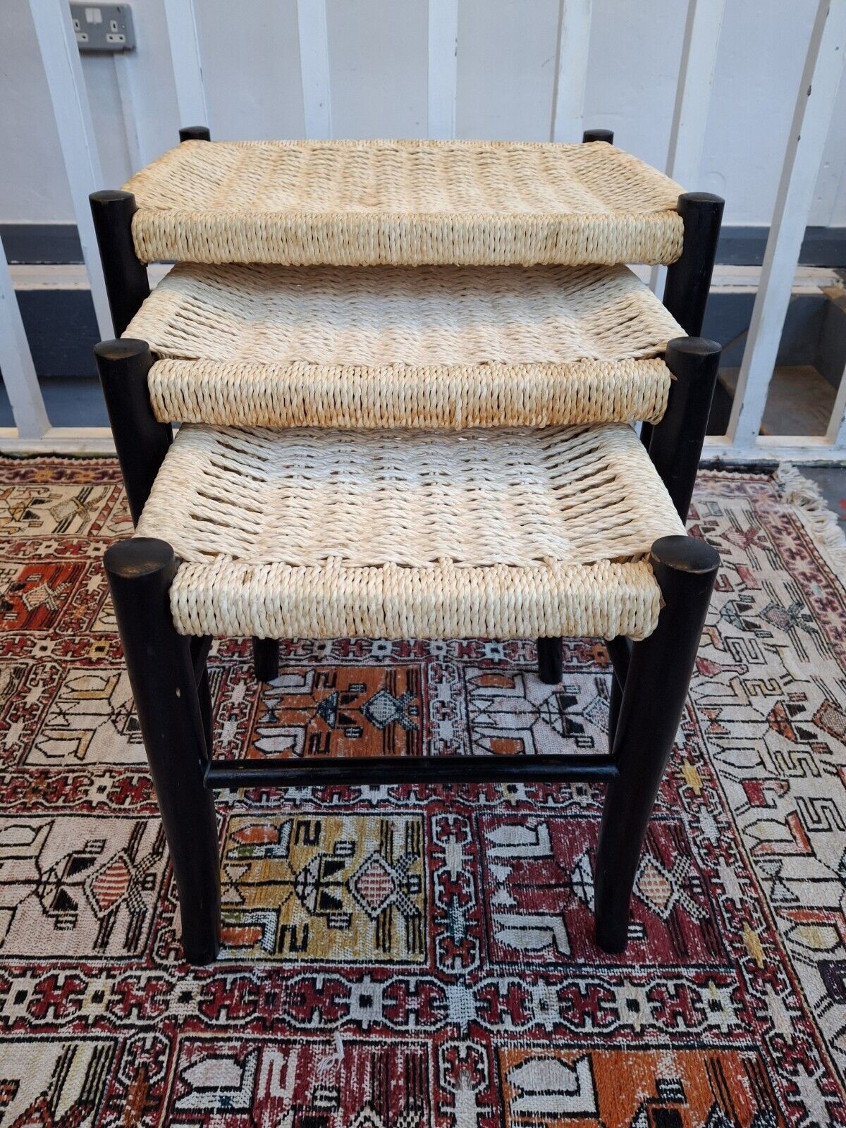 1970s Nest Of Three Ebonised Danish Tables/Stools. Vintage/Mid Century/Gio Ponti