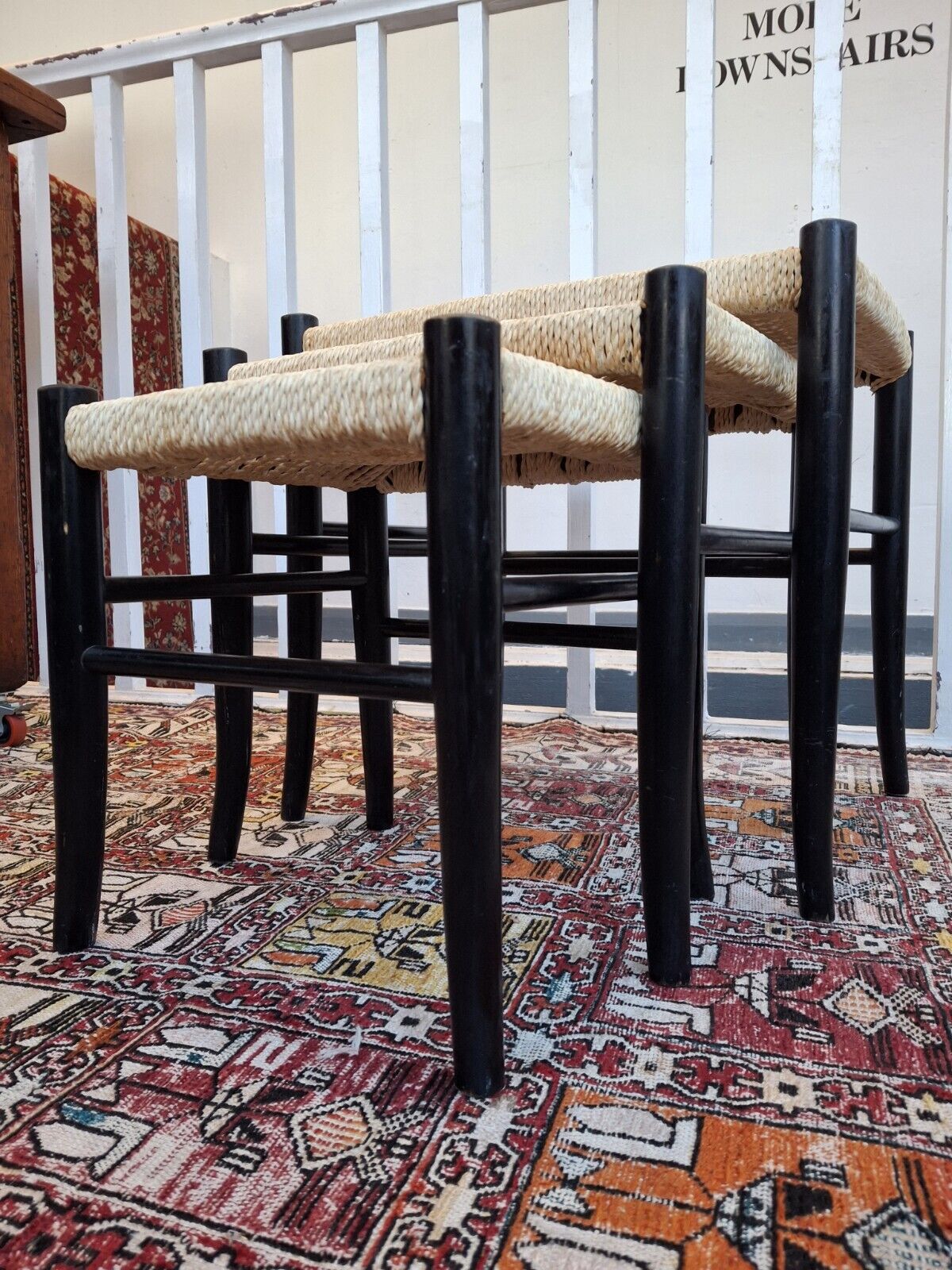 1970s Nest Of Three Ebonised Danish Tables/Stools. Vintage/Mid Century/Gio Ponti