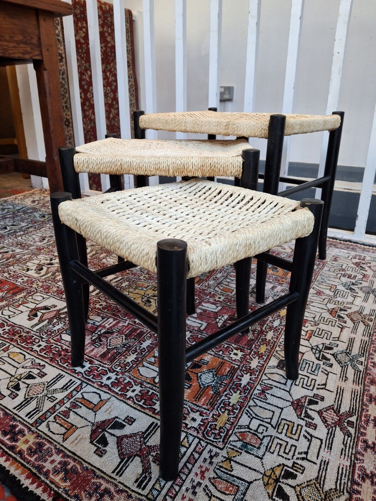 1970s Nest Of Three Ebonised Danish Tables/Stools. Vintage/Mid Century/Gio Ponti